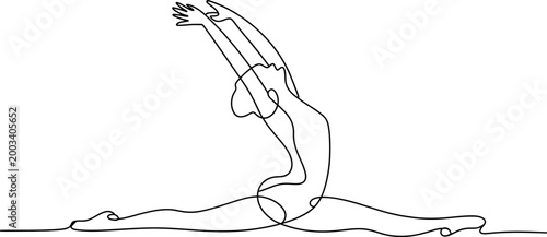 Woman doing a yoga split stretch continuous single line drawing