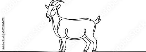 Continuous single line drawing of a goat standing on the ground