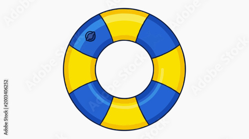 A vibrant lifesaver ring, featuring a bright yellow and blue color scheme, evoking feelings of safety and carefree summer days.