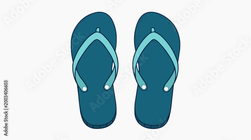 Pair of teal flip-flops, evoking a sense of carefree leisure, on an eye-level shot, perfect for illustrating vacation and relaxing moments.