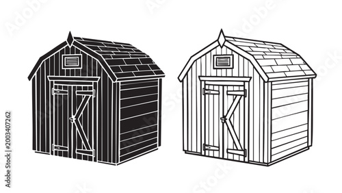 Wooden garden shed storage vector icon set