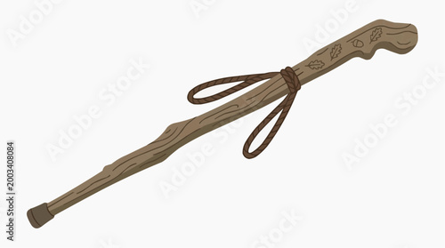 A rustic, handcrafted walking stick, perfect for outdoor adventures, symbolizing support and exploration.