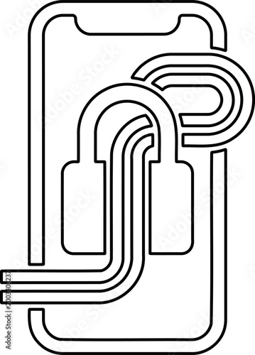 Secure mobile flow outline icon with smartphone and encrypted connection paths for technical branding