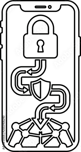 Outline smartphone data tunnel icon for secure mobile networking and privacy app design