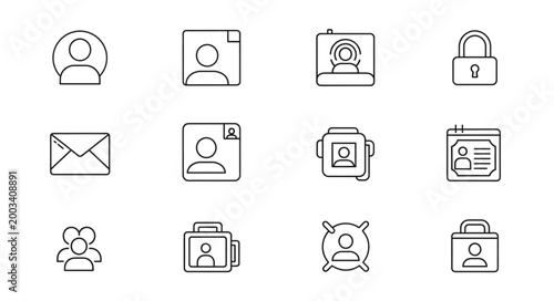 Collection of User Interface Icons Representing Profiles and Security.