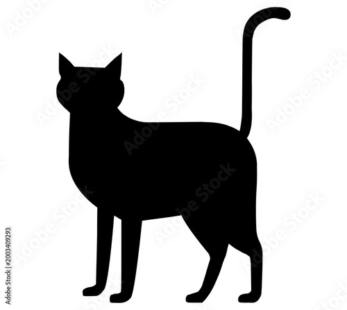 Black Cat Silhouette Minimal Vector Illustration on White Background