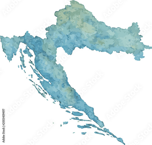 Vector watercolor illustration of map of  Croatia