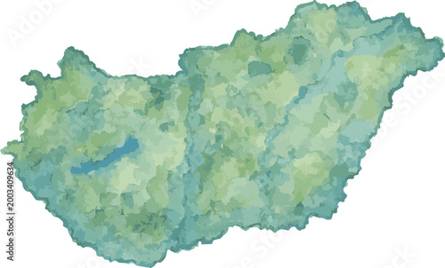 Vector watercolor illustration of map of  Hungary