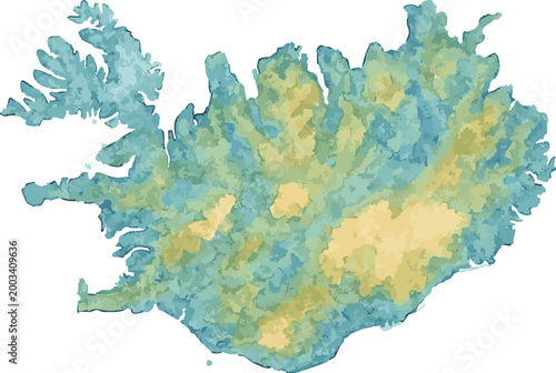 Vector watercolor illustration of map of  Iceland