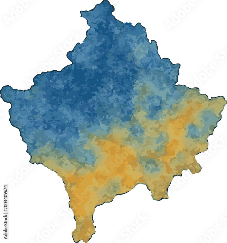 Vector watercolor illustration of map of  Kosovo