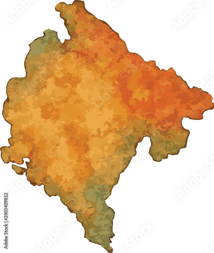 Vector watercolor illustration of map of  Montenegro
