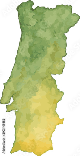 Vector watercolor illustration of map of  Portugal