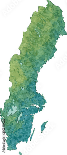 Vector watercolor illustration of map of  Sweden