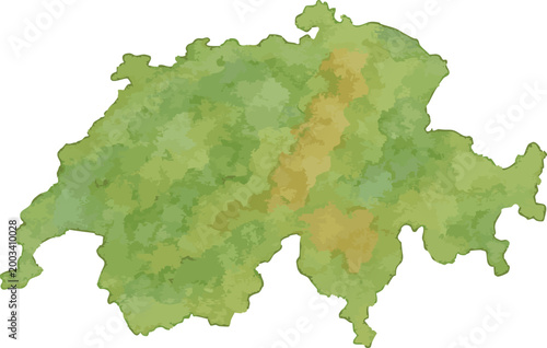 Vector watercolor illustration of map of  Switzerlad