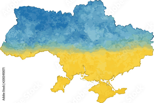 Vector watercolor illustration of map of  Ukraine