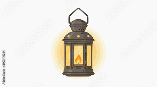 An illustrated, vintage lantern, its flickering flame emitting a soft, warm glow, illuminating a sense of nostalgia.