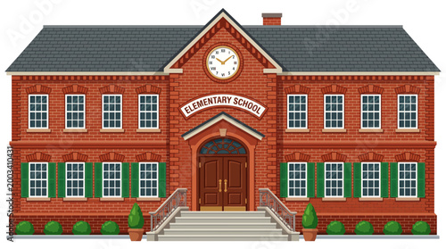 Brick elementary school building with clock tower