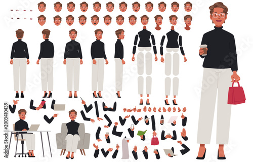 Professional business woman character vector construction set with various poses and expressions
