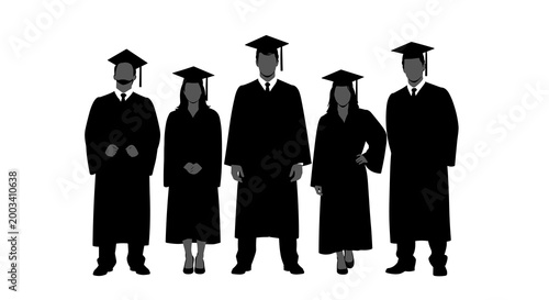 Professional Collection of Graduate Silhouettes in Academic Regalia for Education and Achievement Branding