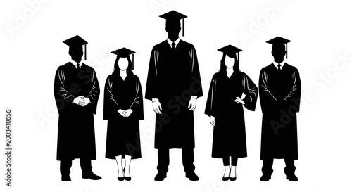 Professional Collection of Graduate Silhouettes in Academic Regalia for Education and Achievement Branding