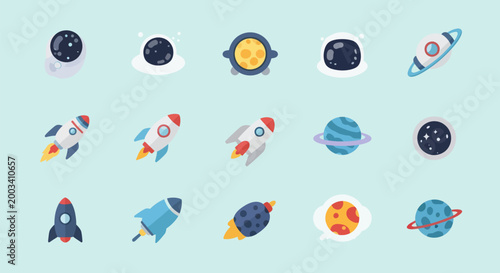 Cosmic elements set on light blue