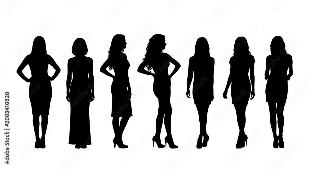 Fototapeta premium Professional Collection of Female Silhouettes in Elegant Standing Poses for Fashion and Lifestyle Branding