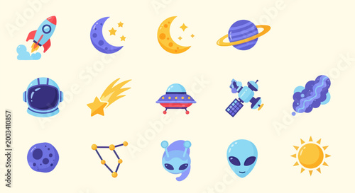 Cosmic icons space exploration elements