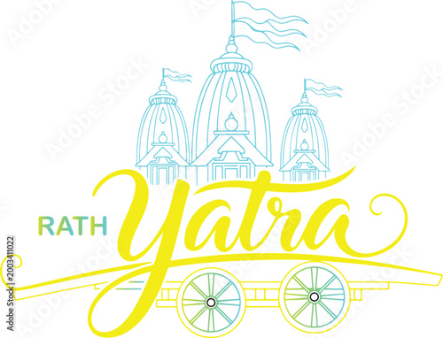 Rath yatra festival illustration with temple and chariot.
