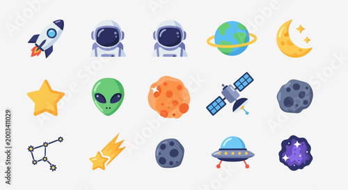 Cosmic illustrations rocket astronauts planets