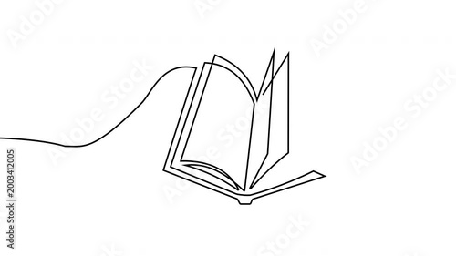 Continuous line of an open book flipping pages minimalist animation single line