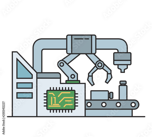 Smart industrial assembly line with robotic arms for advanced manufacturing process