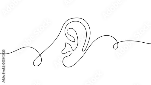 Canvastavla Continuous one line ear hear listen art drawing deaf icon vector