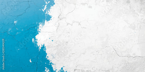 Obraz na płótnie Grunge concrete wall background with peeling blue and white paint, cracked plaster and rough chipped texture, abstract distressed surface with weathered layers and vintage decay effect