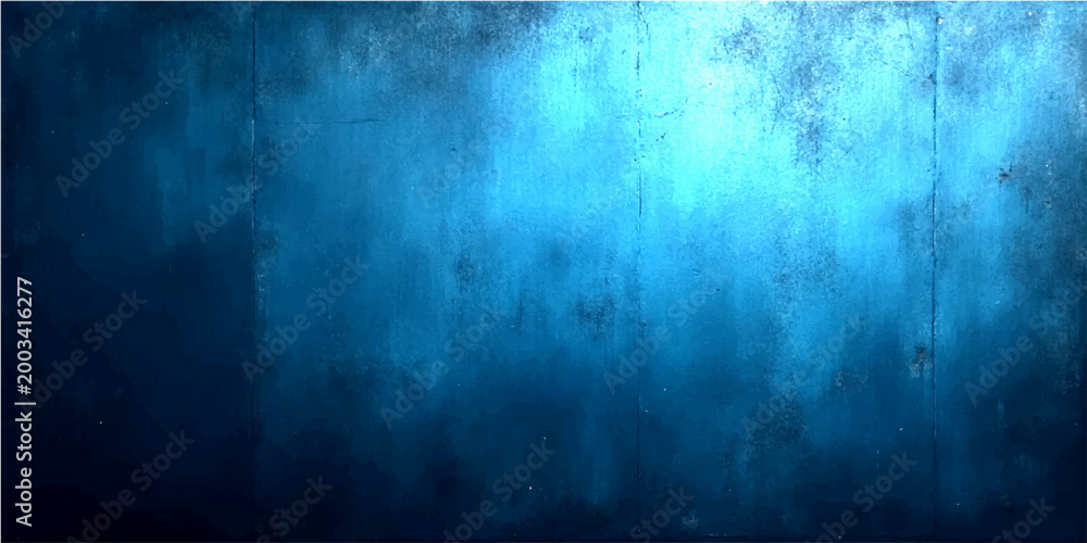 Obraz premium Vector Abstract moody blue gradient textured background with faded concrete wall of deep water reflection.
