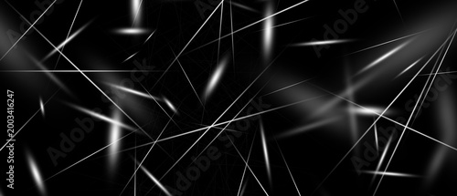 black background with white light streaks and abstract lines