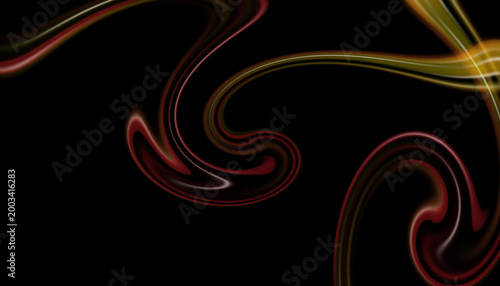 Vibrant abstract background with swirling red and yellow neon light trails on black