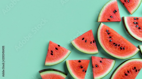 Watermelon slices on mint green with text space above