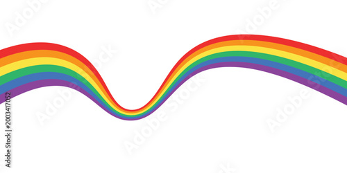 Rainbow wavy ribbon design element. LGBTQ Pride month flag. Rainbow color wave background template shape for banner, poster, flyer, brochure, booklet, cover. Vector illustration backdrop