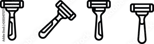 Safety Razor Icon Set for Shaving Men's Grooming and Personal Care Hygiene Barber Shop Tool and Skin Care Equipment Vector Symbol