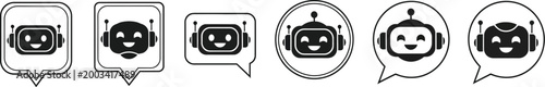 Smiling robot icons in speech bubbles