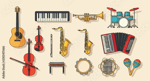 Musical instruments collection illustration