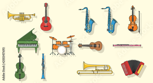Musical instruments collection illustration