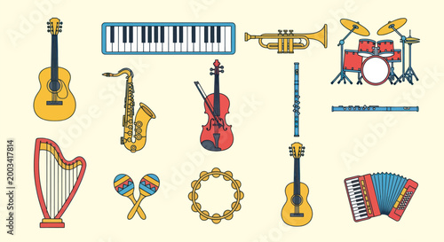 Musical instruments collection illustration