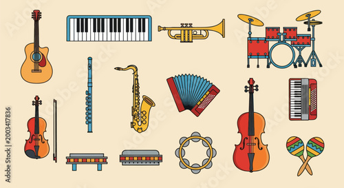 Musical instruments collection illustration
