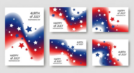 Abstract Fourth of July Patriotic Card Set with Red White and Blue Stars