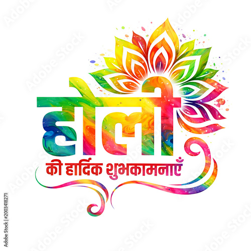 Happy Holi Colorful Splash Typography with Rainbow Powder Indian Festival Greeting Background Design