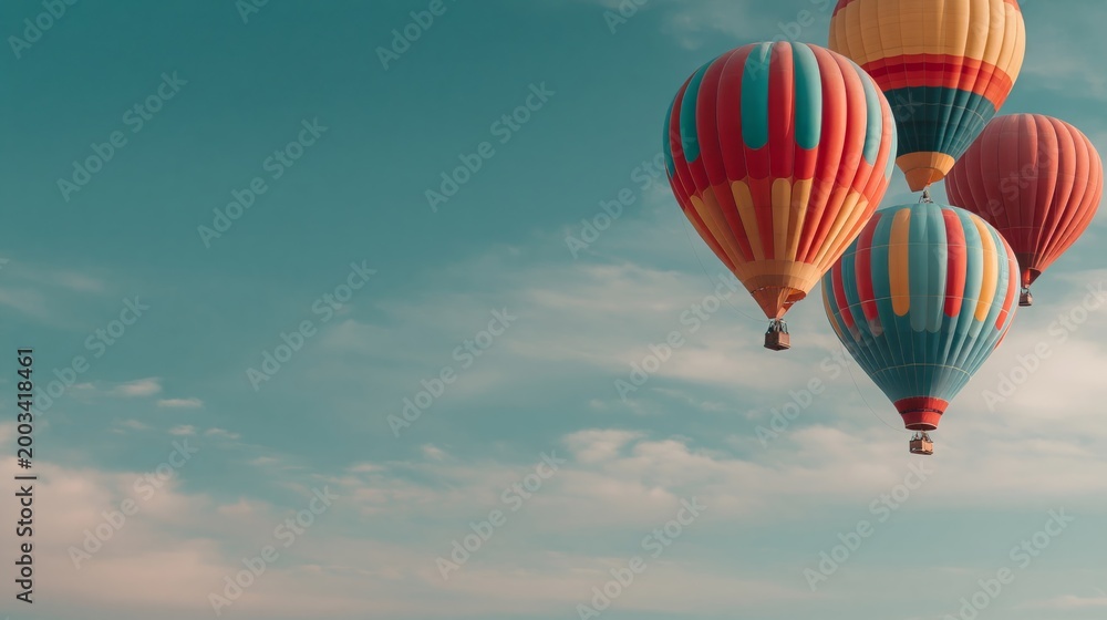 Naklejka premium Hot air balloons in pastel sky with copy space