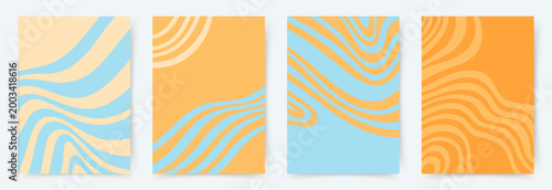 Set of summer backgrounds. Beach, sea, sun. Abstract design with wavy shapes and lines. Vector illustration for card, celebration, ads, branding, banner, cover, label, poster, sales, invitation