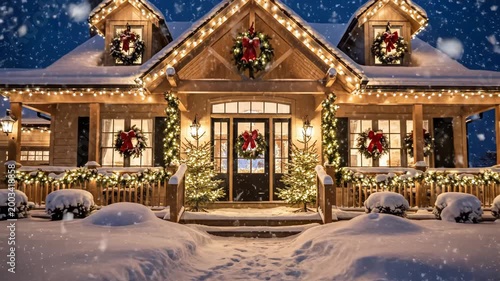 Snowy Christmas house with lights symbolizing exploration and the great outdoors