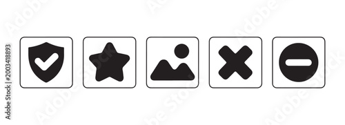 Tableau sur toile Five square icon buttons with checkmark star image and minus signs for web interface design